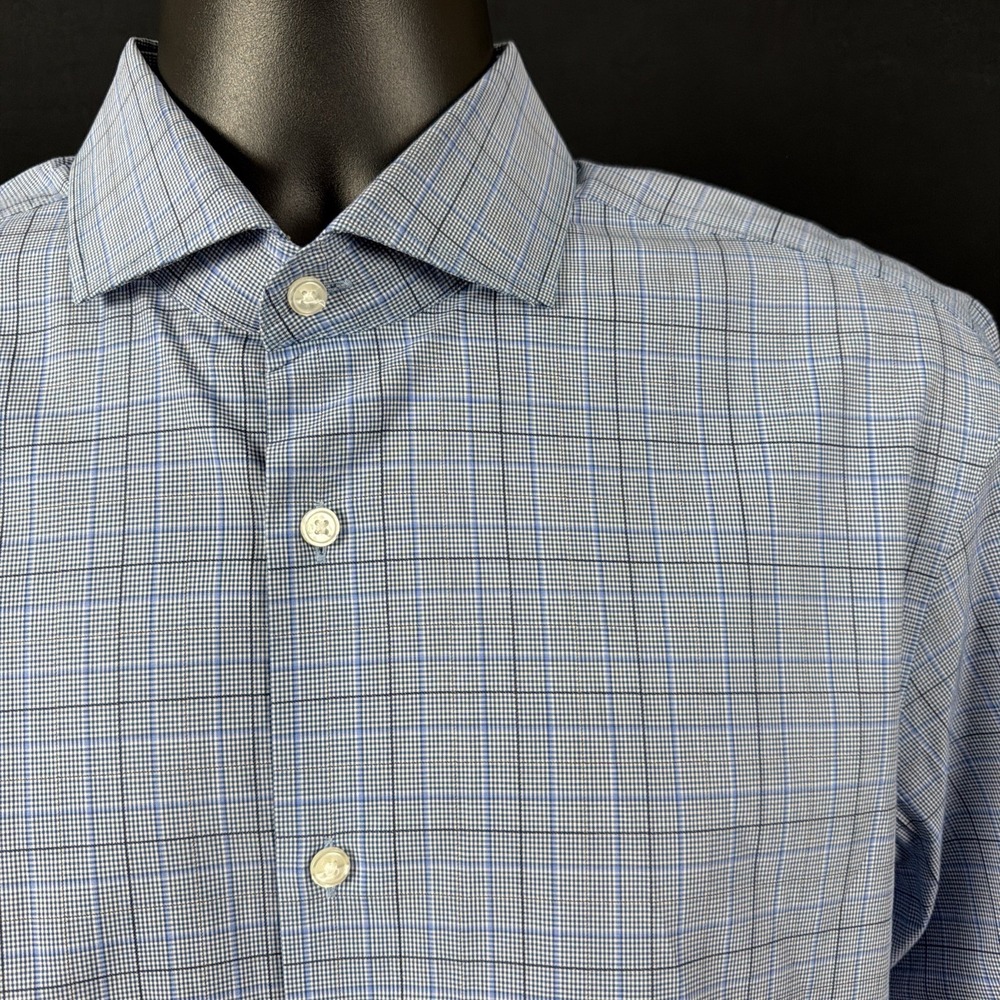 Boss Hugo Boss Mens Blue Check Long Sleeve Sharp Fit Button Up Shirt 16.5 36/37y